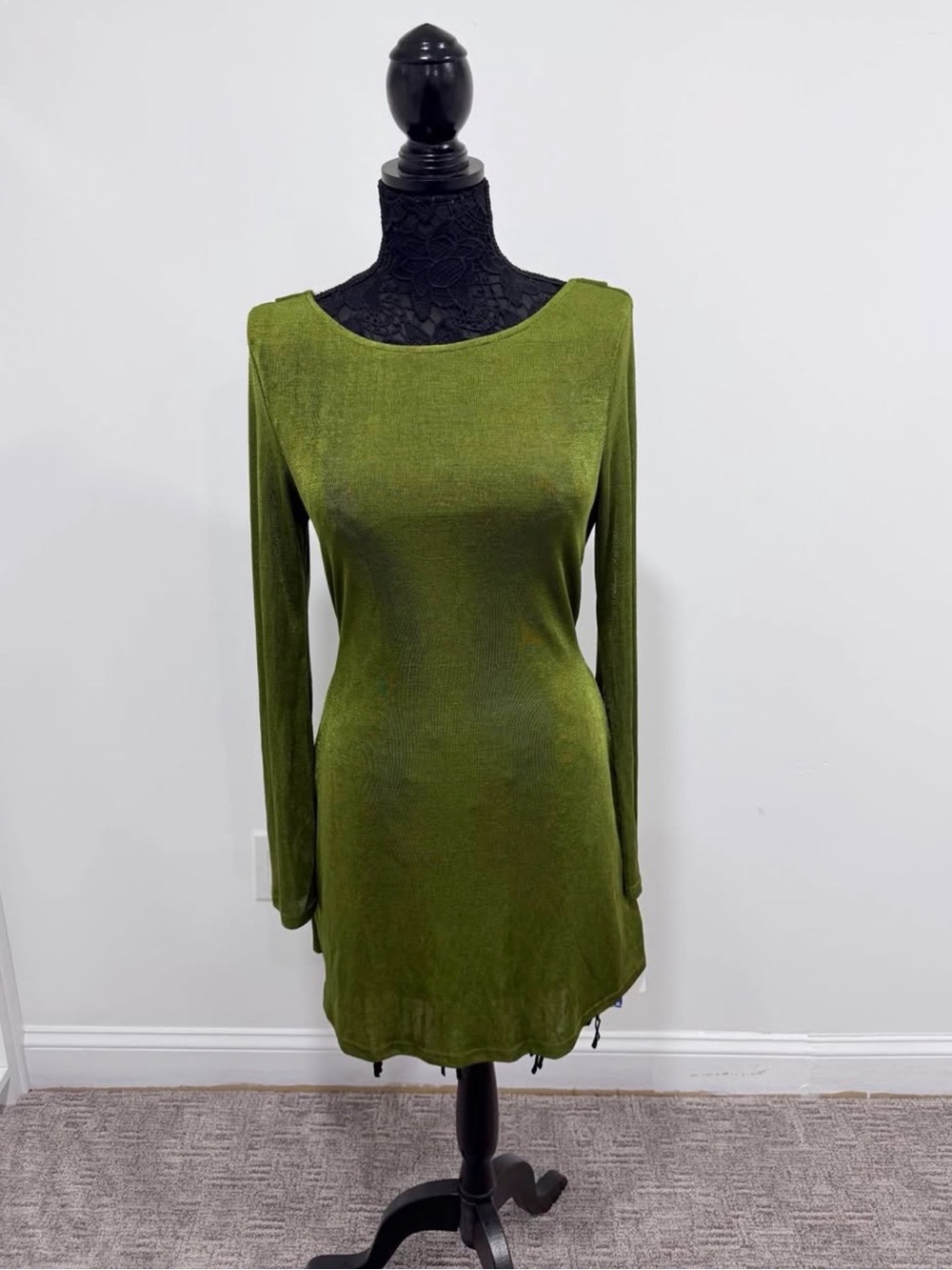 Cider Olive Green Long Sleeve Scoop Neck Dress